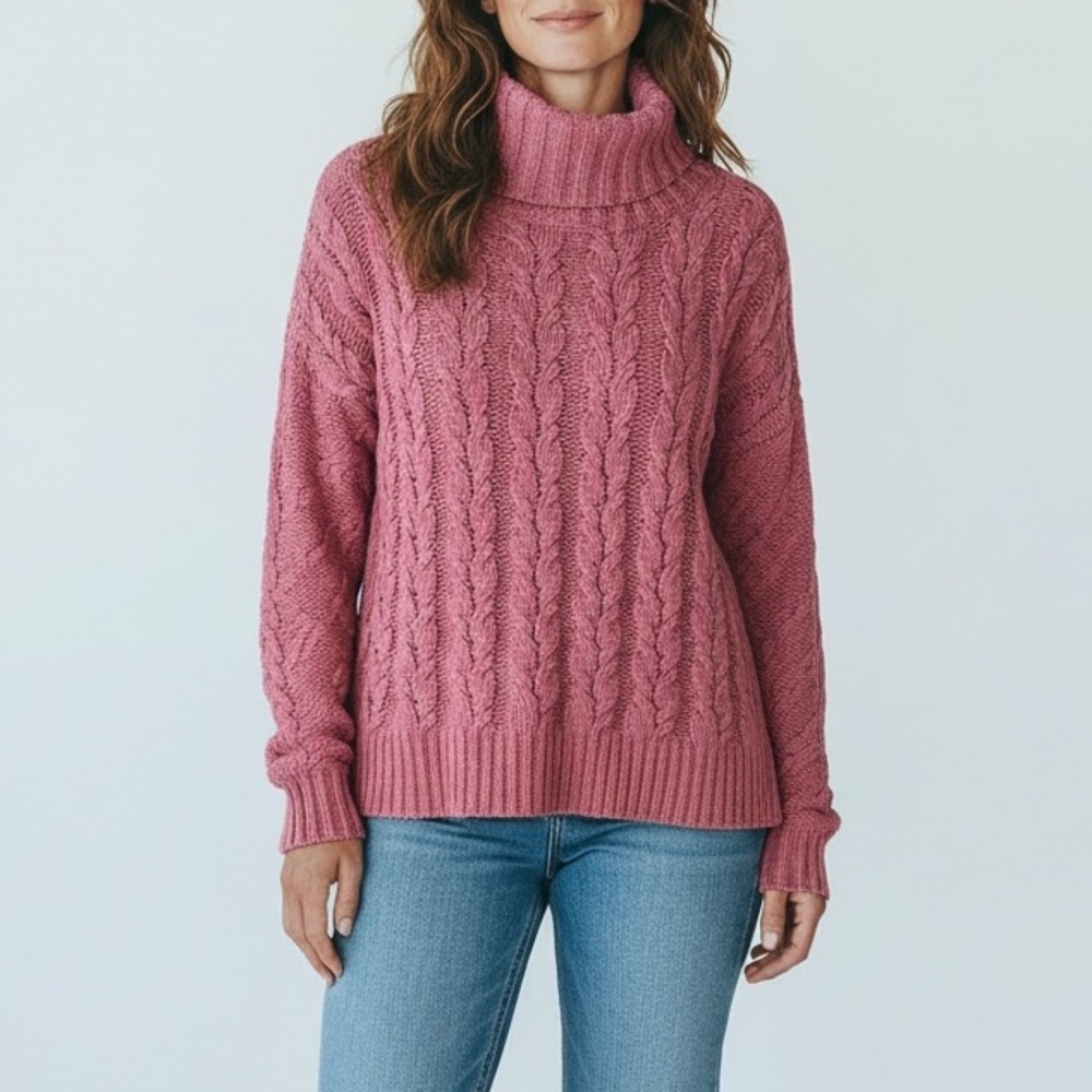 Vici‎ POL Burnt Orange Chenille Cable Knit Turtleneck Sweater Womens Medium